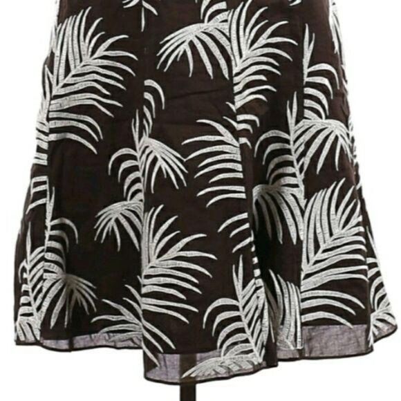 Ann Taylor Brown Botanical Palm Embroidered Cotton Knee Length Panelled Skirt Sz - Picture 8 of 10